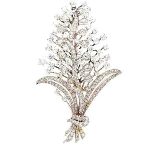 Diamond Tree Branch Brooch with Euro and Round Cuts