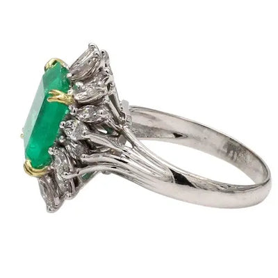 Square Emerald 14K Ring with Marquise Diamond Accents