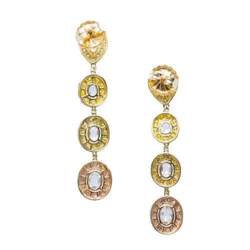 Rose Cut and Fancy Yellow Diamond Drop Earrings