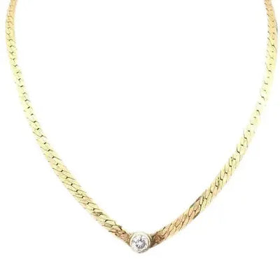 14k Yellow Gold Bezel Set Solitaire Necklace with Diamond