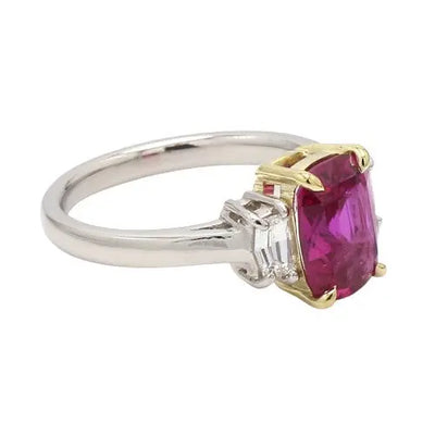 Cushion Ruby Ring with Shield-Cut F VS1 Diamond Accents