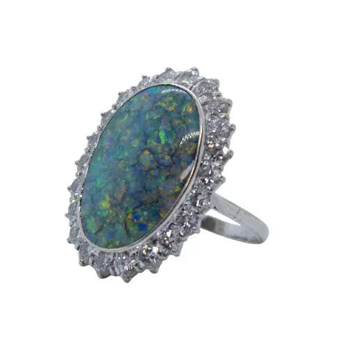 13ct Black Opal Ring with Diamonds GIA