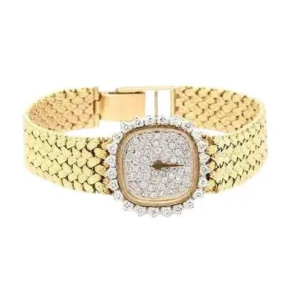 14k White & Yellow Gold Watch with Diamond Bezel and Dial