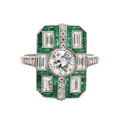 Diamond and Emerald Estate Platinum Ring Sz. 6.5
