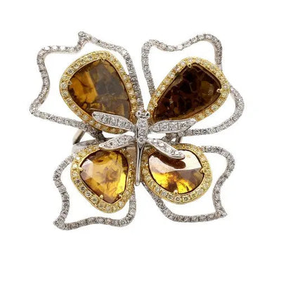 6.14ctw Yellow Diamond Slices Floral Dragonfly Ring