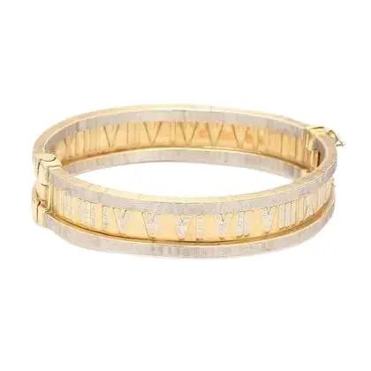 14K Yellow and White Gold Roman Numeral Bangle