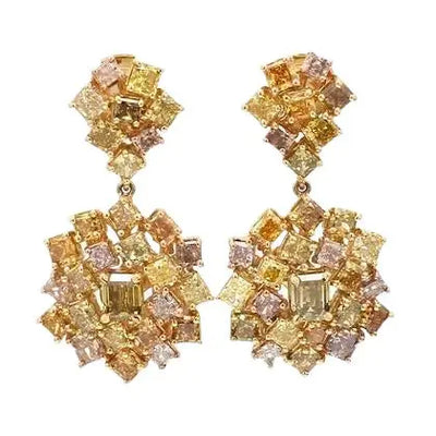 18k Three-Tone Fancy Colored Diamond Earrings