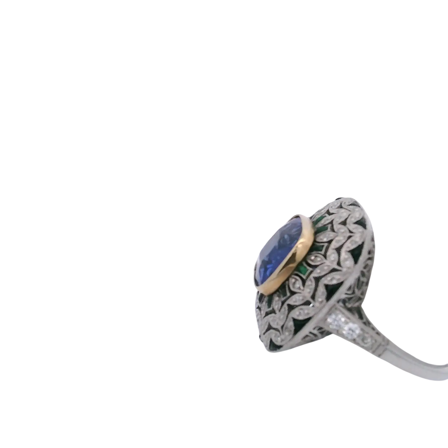 4.78CTW CUSHION CUT SAPPHIRE & 0.50CTW OLD EUROPEAN CUT DIAMOND RING