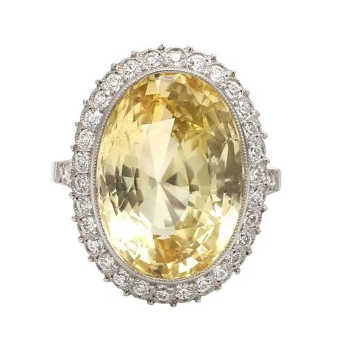 Oval Yellow Sapphire and Old Mine Cut Diamond Ring