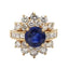 Blue Sapphire Ring with Round and Baguette Diamond Accents