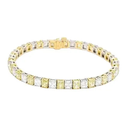 Platinum and 18k Yellow Gold Asscher Cut Diamond Tennis Bracelet