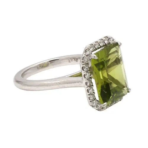 Peridot & Diamond Platinum Halo Ring Sz. 5.25