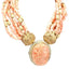 Coral and Diamond Pendant-Brooch with Carved Coral Bead Necklace