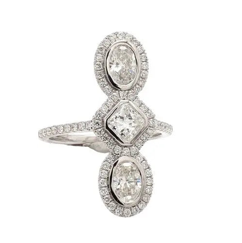 Radiant Diamond Ring with Oval and Round Accents