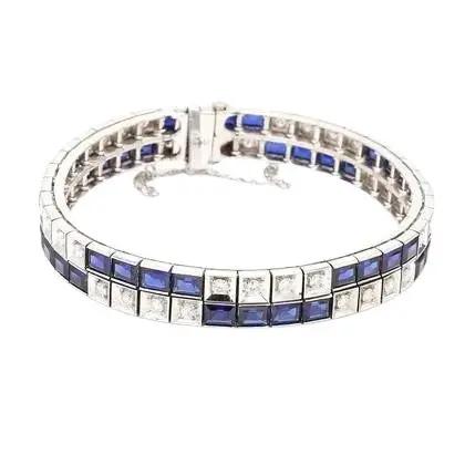14k White Gold Bracelet with Diamonds and Sapphires (Period Correct)