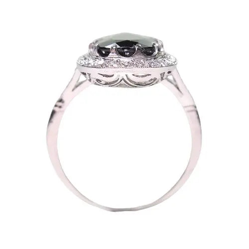 Pear-Shaped Green Tourmaline Ring with Round Diamond Accents