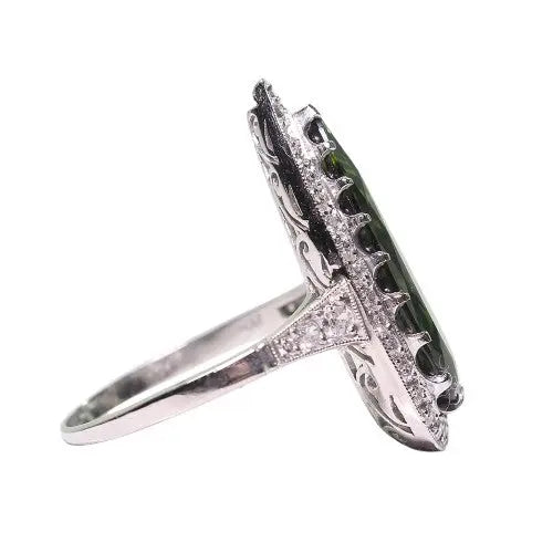Pear-Shaped Green Tourmaline Ring with Round Diamond Accents
