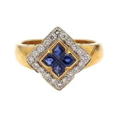 18k White & Yellow Gold Ring with Sapphires and Diamonds
