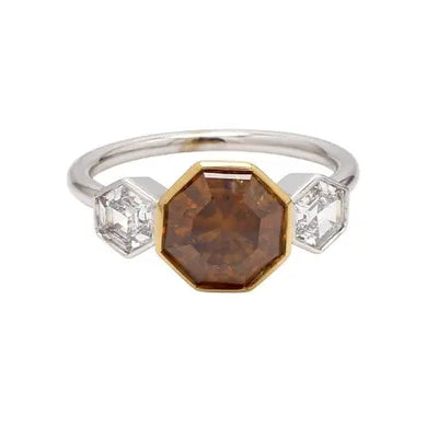 Octagon Fancy Deep Brownish-Orange Yellow Diamond Ring