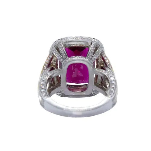 8.18ct Rubellite Tourmaline Cushion Cut & Diamond Ring