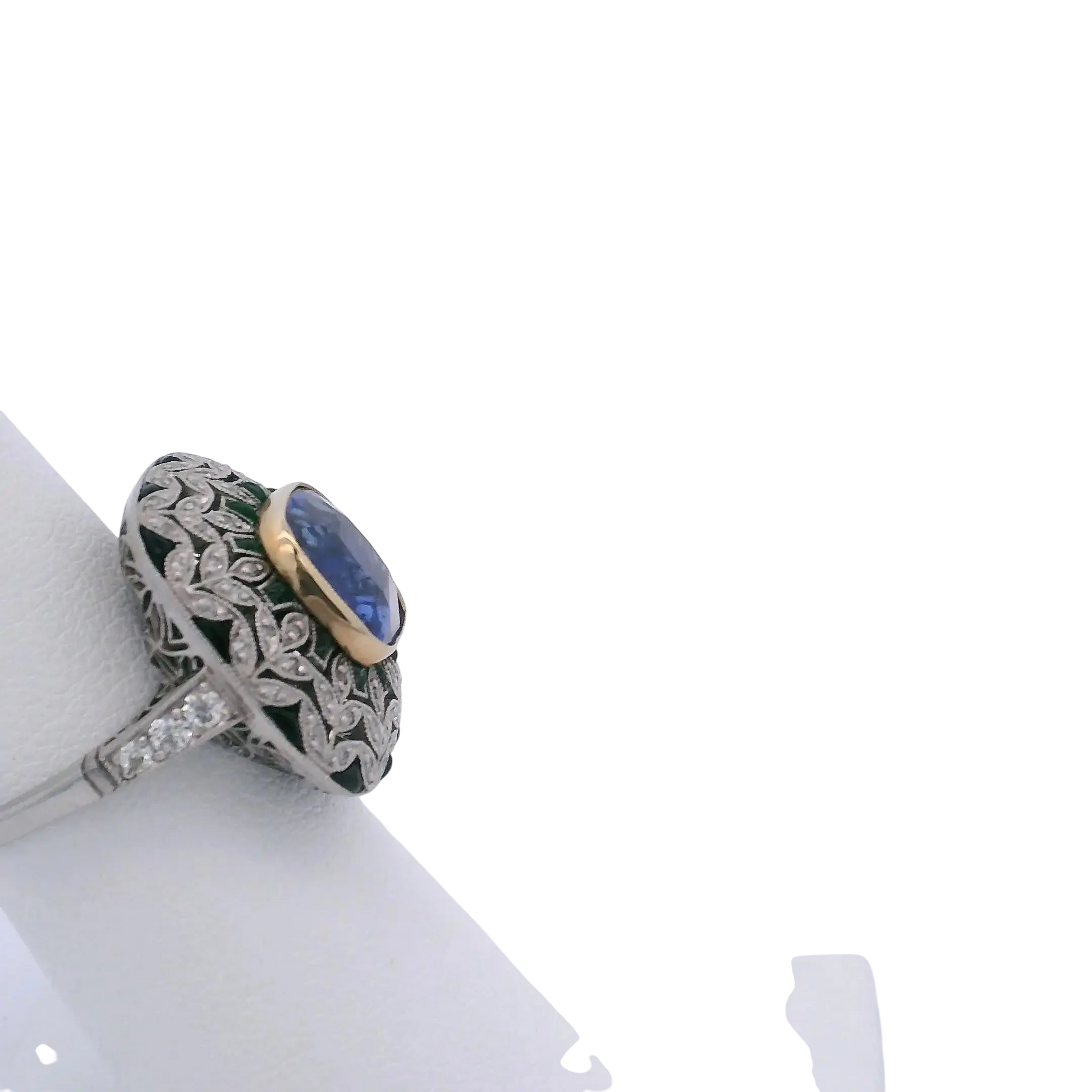 4.78CTW CUSHION CUT SAPPHIRE & 0.50CTW OLD EUROPEAN CUT DIAMOND RING