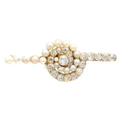 Old Mine Cut Diamond and Pearl Brooch