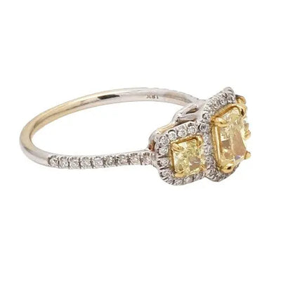 18K White & Yellow Gold Ring with Fancy Yellow Radiant Diamonds