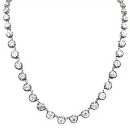 18K Yellow Gold Necklace with Old Mine Cut Diamonds