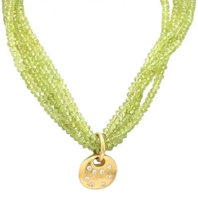 Peridot Bead & Diamond Pendant Necklace