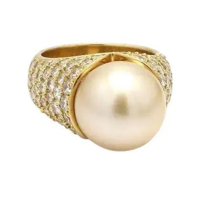 18K Yellow Gold Pearl and Diamond Ring