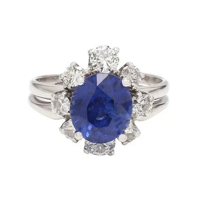 4.37ct Oval Blue Sapphire and Diamond Ring Sz. 8.75