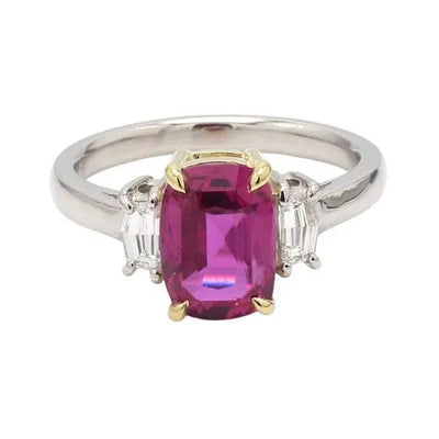 Cushion Ruby Ring with Shield-Cut F VS1 Diamond Accents