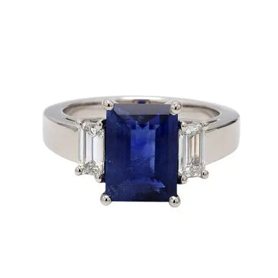 Emerald Cut Sapphire & Diamond Platinum Estate Ring Sz. 6.5