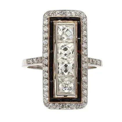 Platinum and 18k Gold Diamond Ring with Onyx