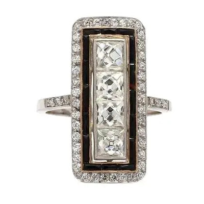 Platinum and 18k Gold Diamond Ring with Onyx