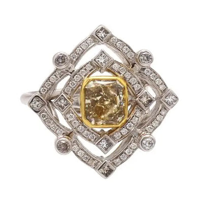 2.07ct Fancy Yellow Radiant Diamond Ring with Gothic Double Halo