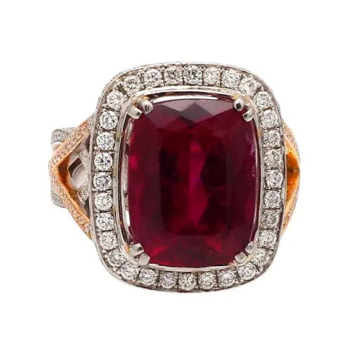 8.18ct Rubellite Tourmaline Cushion Cut & Diamond Ring