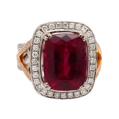 8.18ct Rubellite Tourmaline Cushion Cut & Diamond Ring