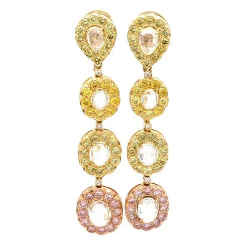Rose Cut and Fancy Yellow Diamond Drop Earrings