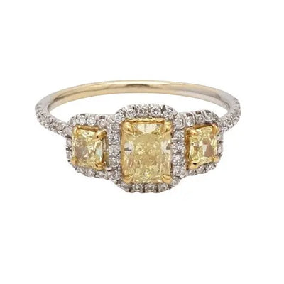 18K White & Yellow Gold Ring with Fancy Yellow Radiant Diamonds
