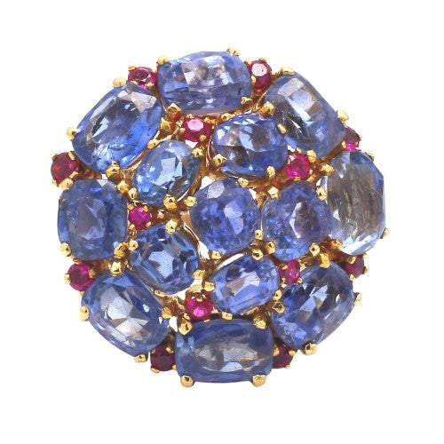 20.00ctw No Heat GIA Certified Sapphire Cluster Ring with Ruby Accents Sz. 7