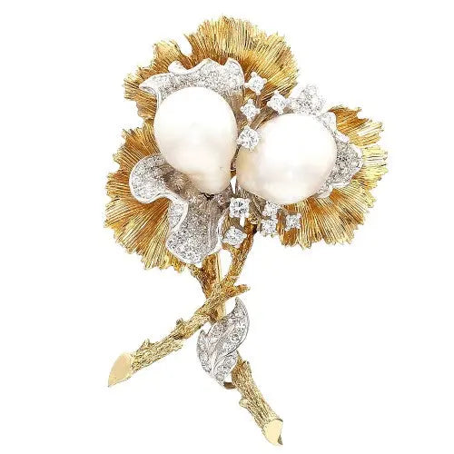 Tiffany & Co. Diamond and Baroque Pearl Pin, Maple Leaf Collection