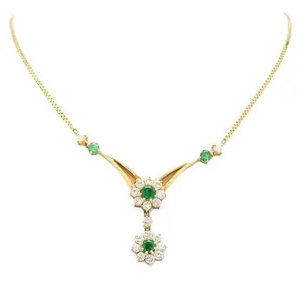 18k Yellow Gold Necklace with Emeralds and Diamonds