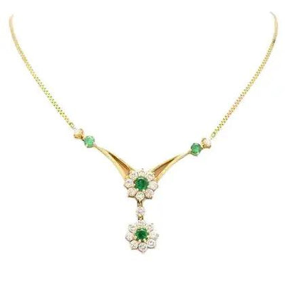 18k Yellow Gold Necklace with Emeralds and Diamonds