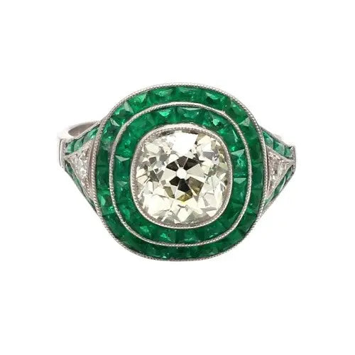 Old Mine Cut Diamond and Emerald Ring