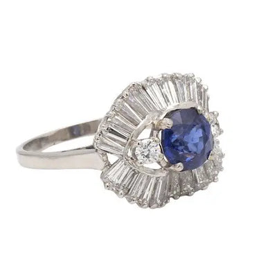 Ballerina Ring with Round Sapphire, Baguette & Diamond Accents