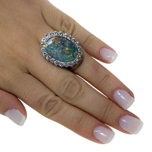13ct Black Opal Ring with Diamonds GIA
