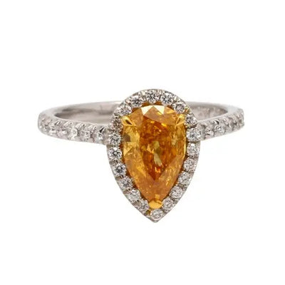 Fancy Orangy Yellow Diamond Ring with Round Diamond Accents