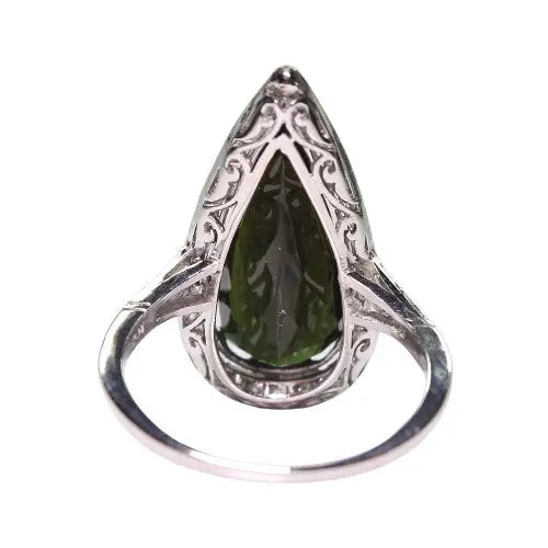 Pear-Shaped Green Tourmaline Ring with Round Diamond Accents