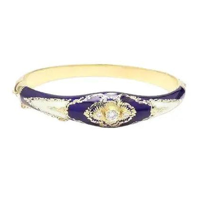 14k Yellow Gold Blue & White Enamel Bracelet with Diamonds